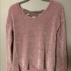 Pink Rose sweater with criss cross back